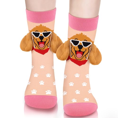 Lustige 3D Golden Retriever Hunde Socken für Damen Mama Teenager Mädchen - Bunte Witzige Motiv Coole Tier Socken - Muttertag Ostern Geburtstag Weihnachten Geschenke Ideen für Hundeliebhaber Hundemama