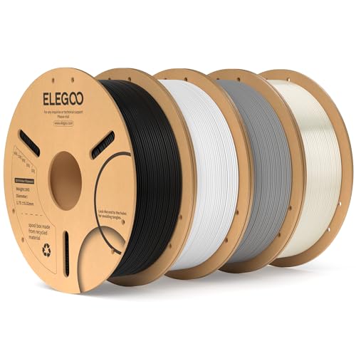 Image of ELEGOO PLA Filament 1.75mm Bundle 4KG, 3D Printer Filament Bulk Dimensional Accuracy + /- 0.02mm, 4 Pack 1kg Cardboard Spool(2.2lbs) Fits for Most FDM 3D Printers(Black, White, Gray, Translucent)