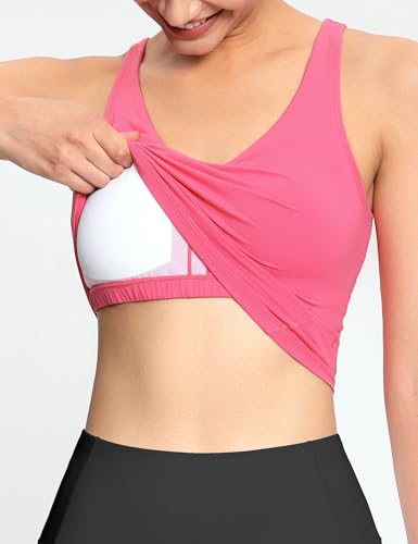 Image of THE GYM PEOPLE Women's Longline Sports Bra Wirefree Padded Workout Yoga Tank Top