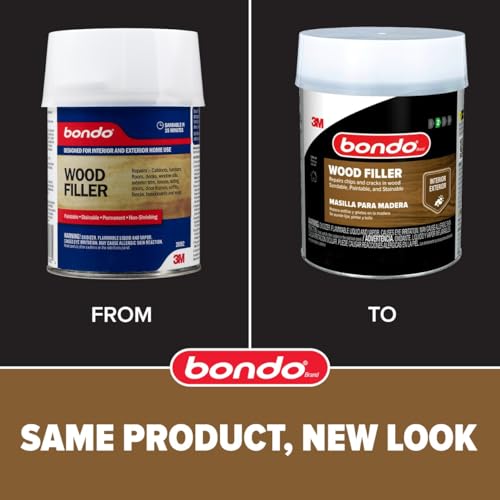 Image of Bondo FD-PT-ES Wood Filler 12 oz with Hardener 0.5 oz, Pack of 2 | Repairs Chips and Cracks in Wood, Sandable, Paintable, Stainable