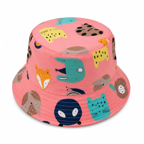 Image of VRITRAZ Unisex Kids Printed Bucket Hat | UV Protection Sun Hat with Adjustable Chin Strap & Summer Beach Travel Outdoor Cap for Toddlers & Children (4-12 Years)