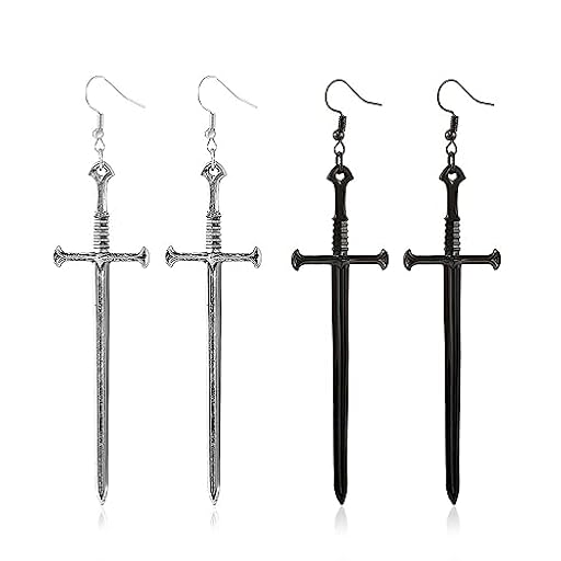 Weenkeey 2 pares de aretes góticos de espada de daga retro largos con gancho de espada punk, aretes colgantes para mujer, color plateado y negro | Ya disponible en tu tienda friki favorita! En mundofriki.es!