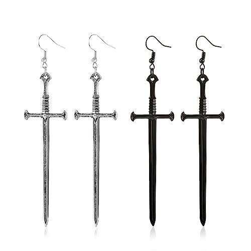 Weenkeey 2 pares de aretes góticos de espada de daga retro