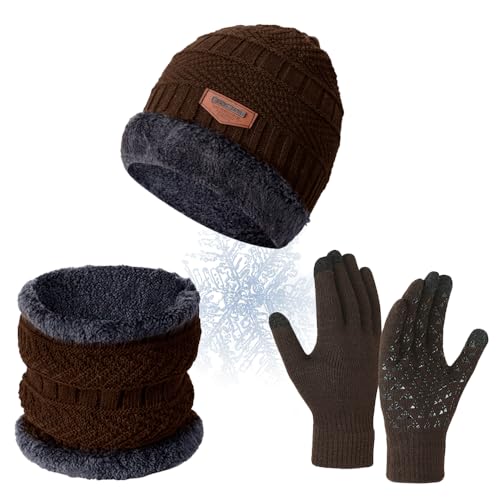 2/3Pcs Winter Touchscreen Beanie Hat, Scarf and Gloves Set - Plush and Anti-Slip for Cycling