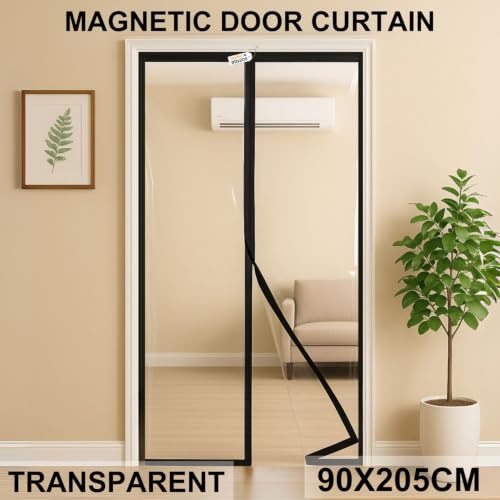 Image of Royalkart Transparent PVC Magnetic Door Curtain | Hands Free Self-Closing Screen | Blocks Insects & Outside Dust | Clear See-Through Screen for Home, Kitchen, AC Room, Shop | Door Size- 90cm x 205cm