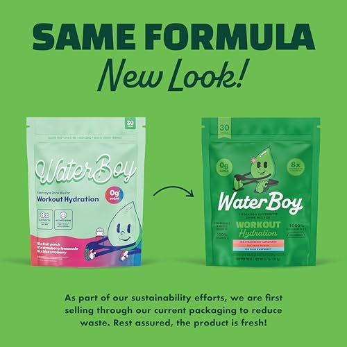 waterboy workout hydration  2960mg sugar free electrolyte powder packets  l-glutamine  vitamins  no sugar all natural gluten free variety