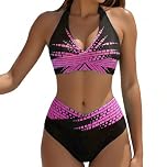 Women's High Waisted Bikini Set Beach 2 Piece Swimsuit Tummy Control Bikini Set Bikinis Sexy Beach Vacation Clothes for Women Beach Swimsuit (UK, Alpha, M, Regular, Regular, BlackPurple)