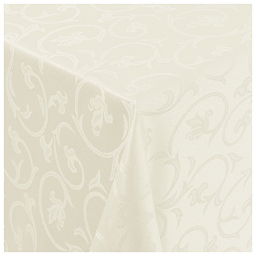 MODERNO Tischdecke Stoff Damast Barock Jacquard Ranken Design mit Saum oval 140x190 cm Creme-Champagner