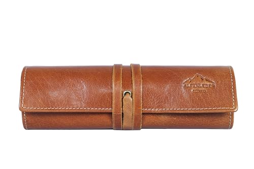 Alpenleder Stifterolle - GFRETT (Handgefertigt) - Nachhaltiges Bio-Leder aus regionaler Landwirtschaft | Federmappe, Federmäppchen klein, Etui Stifte *Fair Produziert* (6x6x21,5cm) (Cognac)