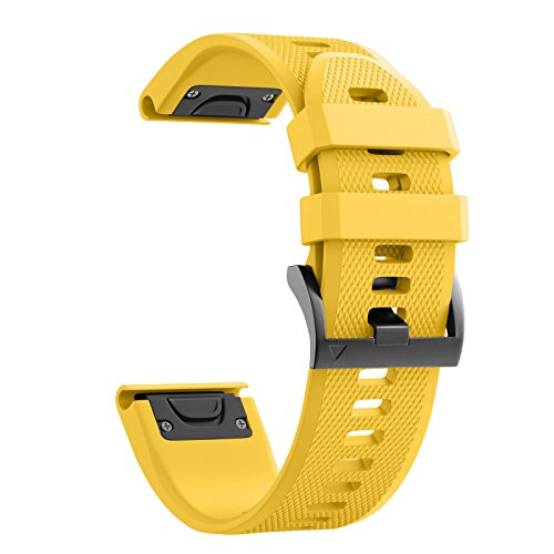 Notocity Compatible Fenix 5X Band 26mm Width Soft Silicone Watch Strap for Fenix 5X Plus/Fenix 6X/Fenix 6X Pro/Fenix 7X/Fenix 3/Fenix 3 HR/Tactix/Descent MK1/D2 Delta PX/D2 Charlie-Yellow