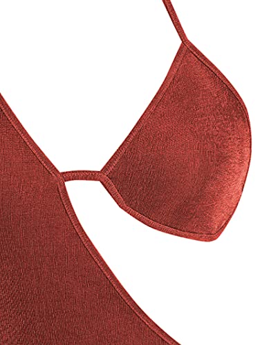 Zaful Women Sexy Satin Silky Bodycon Party Dresses Backless Spaghetti Straps Bra Cutout Jersey Halter Naughty Clubwear(Deep Coffee,L) #TOP3