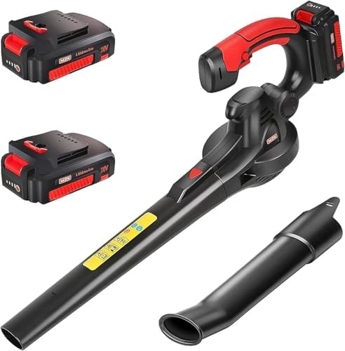MZK Cordless Leaf Blower,20V Battery Powered Electric Blower for Lawn Care, Electric Lightweight Leaf Blower for Blowing Leaves, Patio Cleaning and Dust(2 * 2Ah Battery & Charger Included), Wine Red