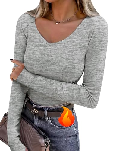 Wayleb Maglia Donna Invernale Morbida e Traspirante, Scollo a V, Polsini con Foro per Pollice, Perfetta per Casa, Ufficio e Tempo Libero, Grigio Chiaro M