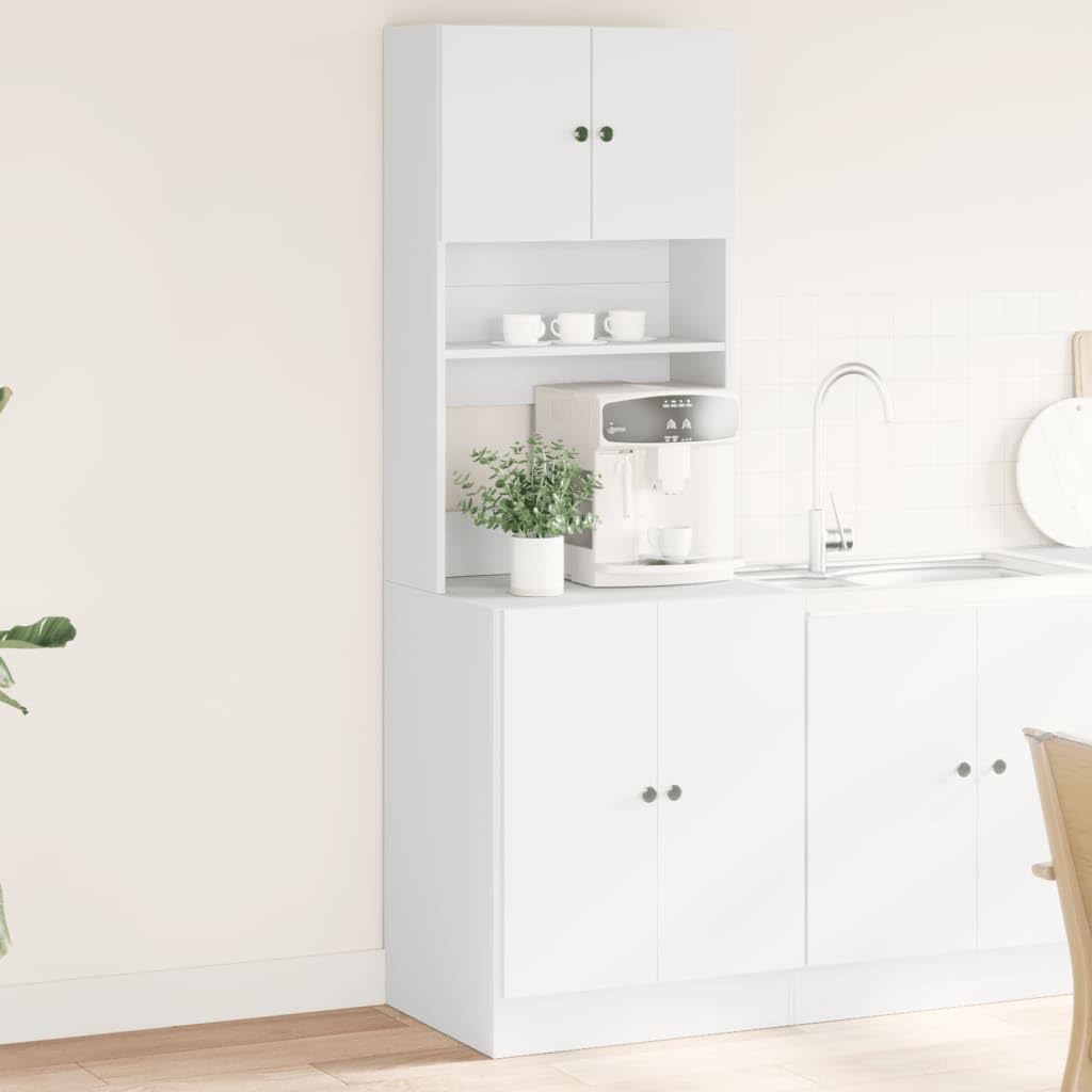 Küchenschrank Weiß aus Holzwerkstoff 60 x 50 x 180 cm, Hochschrank mit Schublade, Tür, Regal, Stauraum für Küche, Esszimmer, Flur und Haushalt