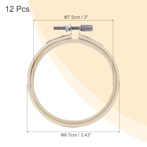 Image of MECCANIXITY 12 Pieces 3 Inch Embroidery Hoops Adjustable Round Bamboo Circle Cross Stitch Hoops Ring for Art Craft Handy Sewing Needlework DIY Decoration