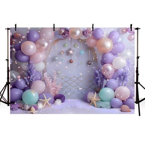 MEHOFOND Telón de fondo de fotografía de cumpleaños de sirena de 7 x 5 pies para niñas,...