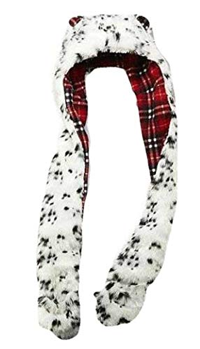 Joe Boxer Girls Kids Faux Fur Winter Hooded Critter 3 in 1 Scarf Hat Mittens (One Size, White Leopard)