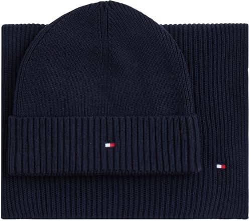 Tommy Hilfiger Herren Geschenk-Set Flag Schal und Mütze Blau (Space Blue) Einheitsgröße
