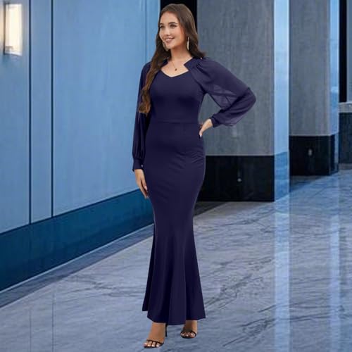 Image of Women's Elegant Formal Mermaid Maxi Dress Off Shoulder Long Sleeve Wedding Split Evening Gown Prom Cocktail Party Dresses