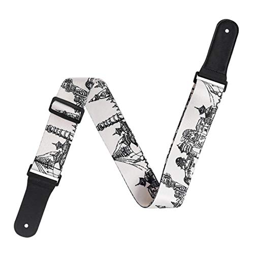 Sangle de guitare en cuir, sangle de guitare réglable motif noir blanc pour basse, guitare folk - Les Beatles, Paul McCartney, John Lennon, RIngo Starr, George Harrison Sangle de guitare en cuir, sangle de guitare réglable motif noir blanc pour basse, guitare folk – Image 8
