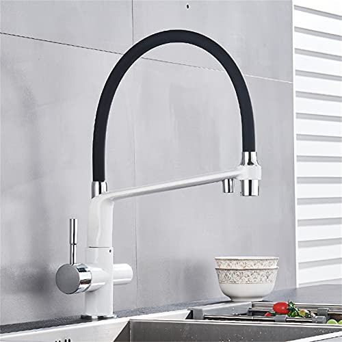 Robinet d'eau pure pour évier de cuisine avec bec rétractable blanc chrome - 4