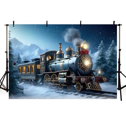 Toile de fond de train d'hiver de Noël en plein air pour de magnifiques photos d'enfants