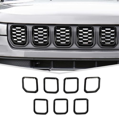 Image of Grill Inserts Grille Guards Trim Exterior Accessories Compatible with Jeep Compass 2021+ Trailhawk /Limited /Latitude /Altitude /Sport(Black)