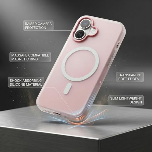 Image of amazon basics Luxury MagSafe Compatible Magnetic Case for iPhone 17 | Soft Touch Matte Pastel Finish | Shockproof Back Cover with Camera Protection (Pink)