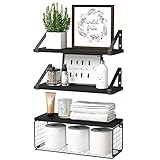 DOLLFIO Floating Shelves for Bathroom with Basket, Wooden Wall Shelves, Floating Shelves for Wall Dé
