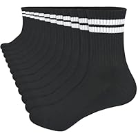 ouhos 6 Pairs Kids Boys White Black Cushioned School Walking Socks Thick Soft Warm Comfortable Sports Cotton Calf Socks 6-12 Years Gifts for Girls Children