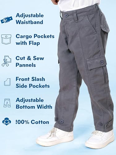 Image of Boys Cotton Full Length Front Cut Sew Cargo Pant with Bottom Tab