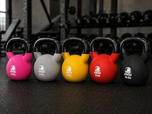 Image of KAKSS Half Coating Neoprene Kettlebell, 8kg Grey Cast Iron Kettle Bell with Non-Slip Grip Handle for Strength Training, Home Gym Workout Equipment for Men & Women (Proudly Made in India)