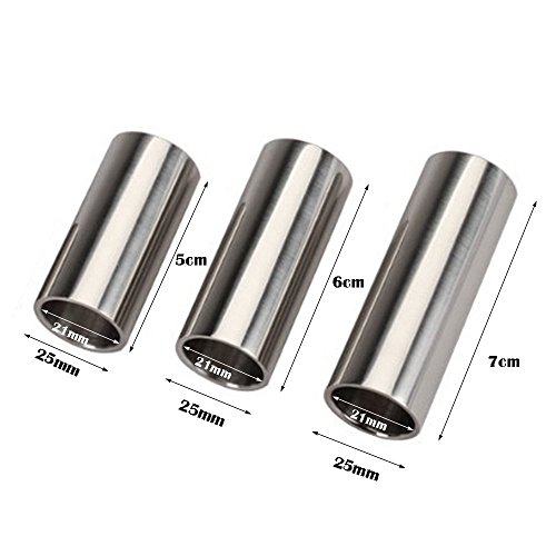 Mesee Set of 3 Piece Guitar Slides, Stainless Steel Bass Slide Metal Hard-chrome Plated Finger Slide for Acoustic Classical Electric Guitar Bass - 50mm/ 60mm/ 70mm Length - Thumbnail 2