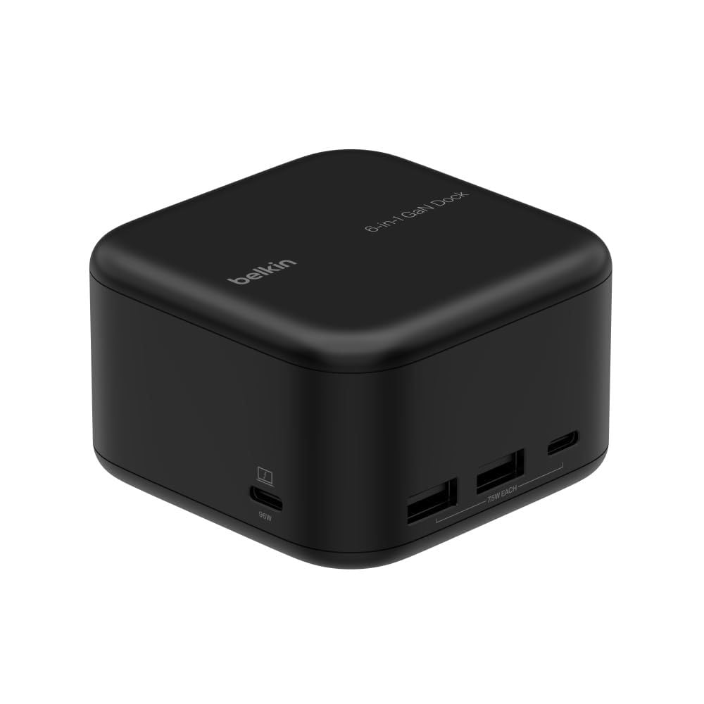 Belkin Connect Station d'accueil GaN USB-​C 6-​en-​1 Core, 130 W, Dock multiport avec PD 96 W, Ports USB-​C, USB-​A, Gigabit Ethernet et HDMI 4K, pour MacBook Pro, Ordinateurs Portables PC et Chromebook