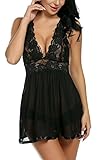 Avidlove Women V-neck Lace Babydoll Mesh Chemise Sleepwear Sexy Open Back Lingerie Black Small