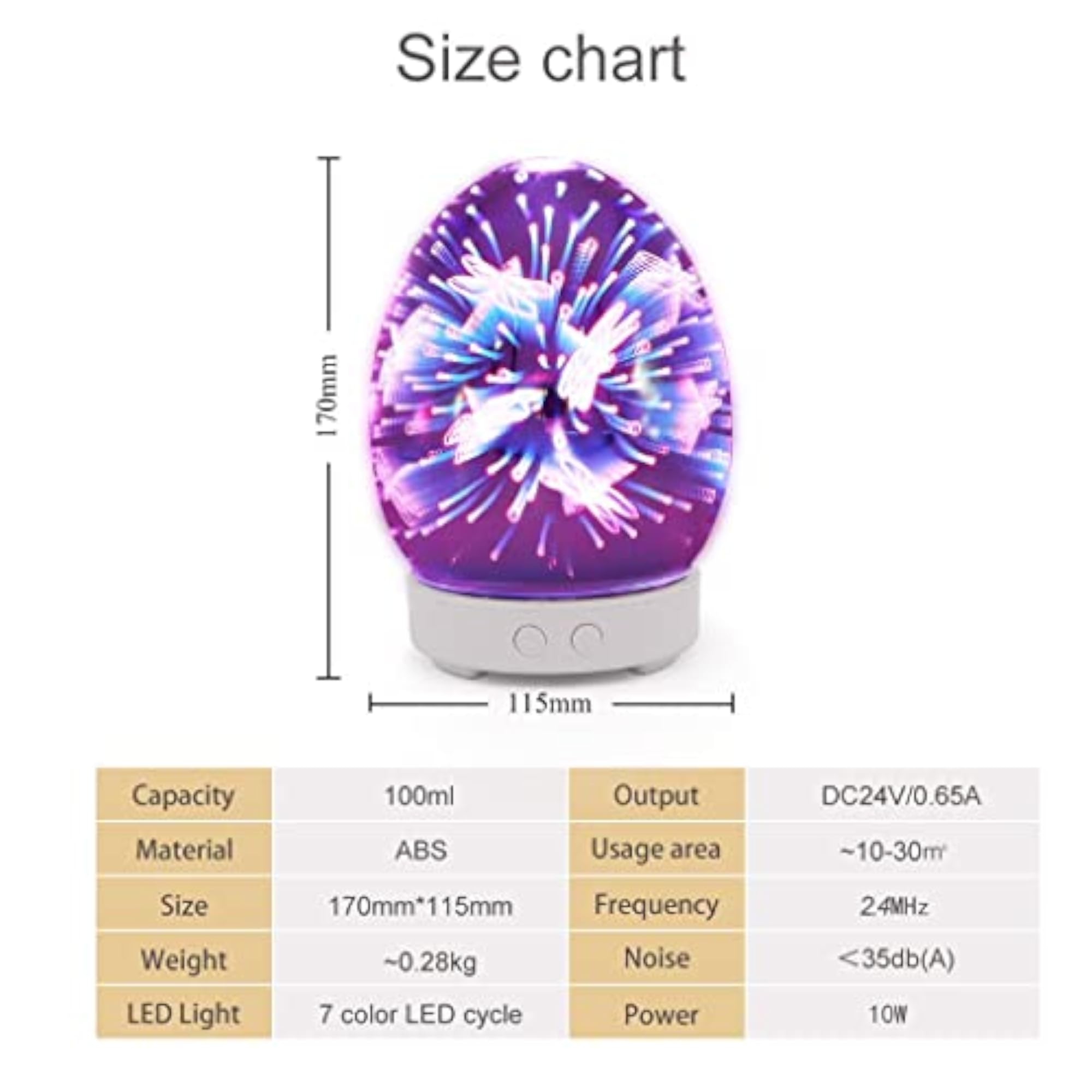 3D Light Glass Humidifier, Essential Diffuser with Dragonfly Design