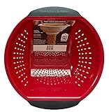 Trap Door Colander-Heavy Duty Plastic Food Strainer for Straining Pasta, Vegetables, Fruit-Perfect Kitchen Gadget for Straining/Draining-Great Gift Idea! (Red)