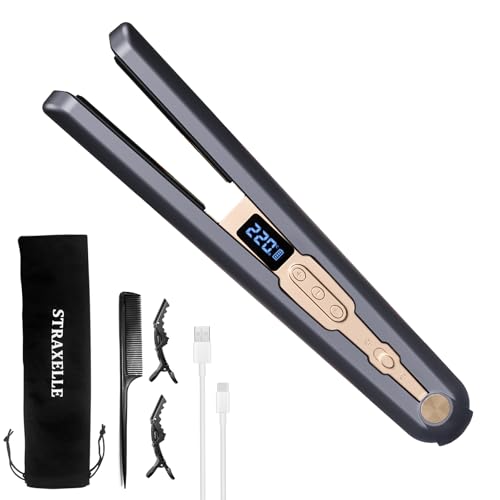 2 in 1 Glätteisen Locken und Glätten 160C-220C Reise Glätteisen Kabellos 10000mAh Akku Haarglätter Tragbares mit LED Anzeige 4 Einstellbare Temperaturen Haarglätter für Frauen Männer (Marineblau)