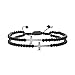 Steve Madden Cross Station Double Strand Black Onyx Beaded Adjusable Bracelet for Men (Black)