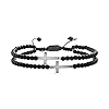 Steve Madden Cross Station Double Strand Simulated Black Onyx Beaded Adjustable Bracelet For Men (Black), One Size (SMBS606861OX-SBK)