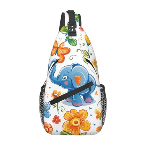 Mochila cruzada unisex estilo Cartoon Elephant Flower miniatura 1