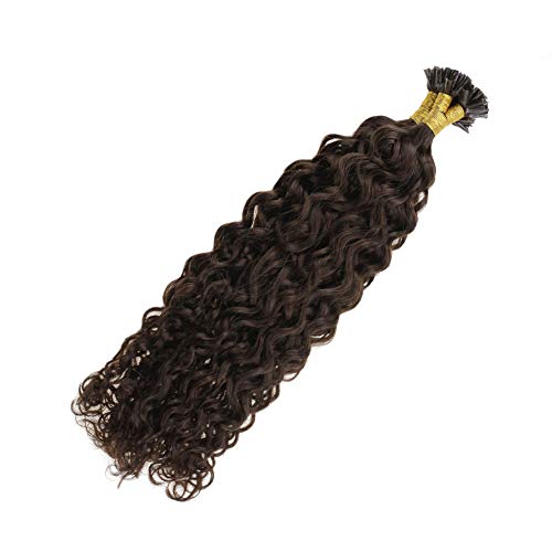 Wavy Tip Hair Extension 14 Inches Natural Wave Nail Tip Extensions Color 2 Darkest Brown 40g 50 Strands 0.8g Per Strand U Tip Keratin Extensions