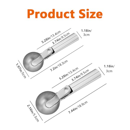 Stainless Steel Ice Cream Scoops Set, 2PCS with Easy Trigger, Versatile Size for Ice Cream, Meatballs, Mashed Potatoes - Image 3