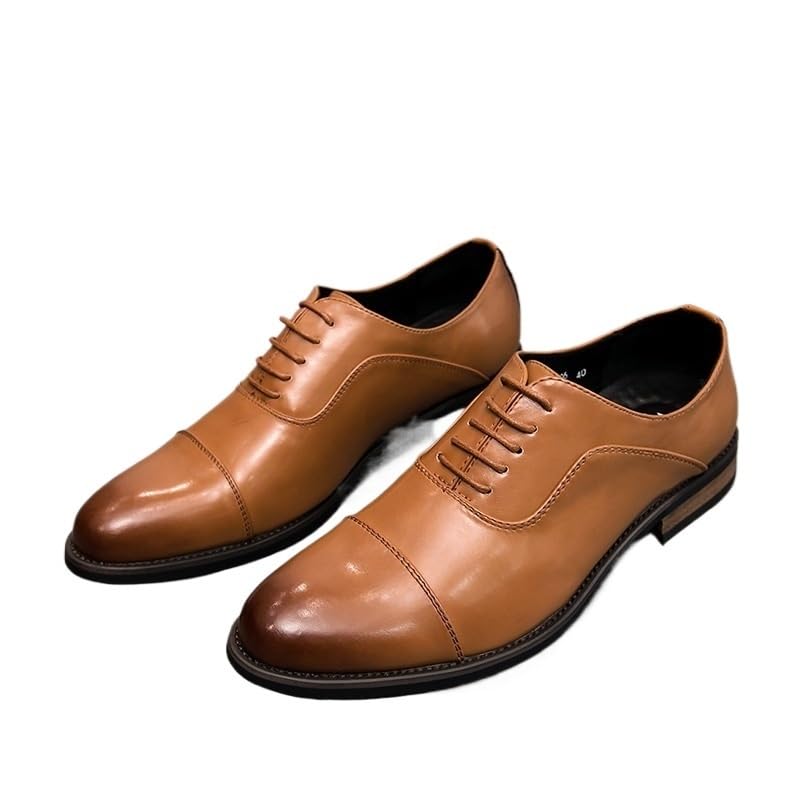 Men's Dress Cap Toe Leather Shoes Brogue Formal Wear Low Top Shoes Men's Business Derby Wingtip Lace Up Breathable Non-Slip Rubber Soft Sole Shoes