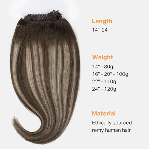 Image of DOORES Micro Bead Weft Hair Extensions Real Human Virgin Hair, 18Inch 100g Balayage Chocolate Brown to Honey Blonde Invisible Bead Extensions Human Hair