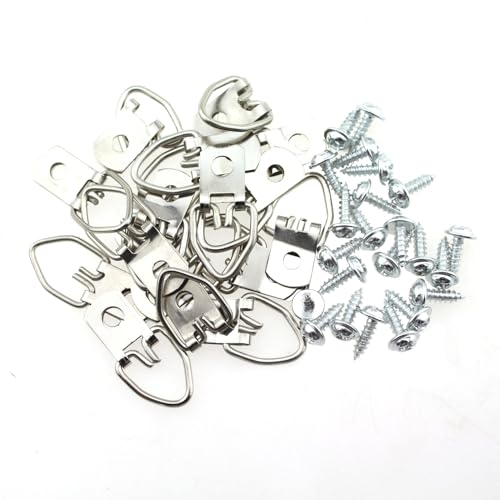 Image of 60PCS Picture Hanging Hardware D Ring Metal Picture Hook with Screw Suitable for Hanging Wooden Frame Picture Frame Small Mirror Clock
