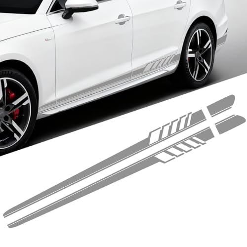 Image of 2PCS Car Side Skirt Decals, Auto Body Large Stickers, Waterproof PVC Racing Long Stripes Personalized Stickers, Car Stripe Stickers Decor Racing Accessories for Cars Trucks SUVs (Light Gray)
