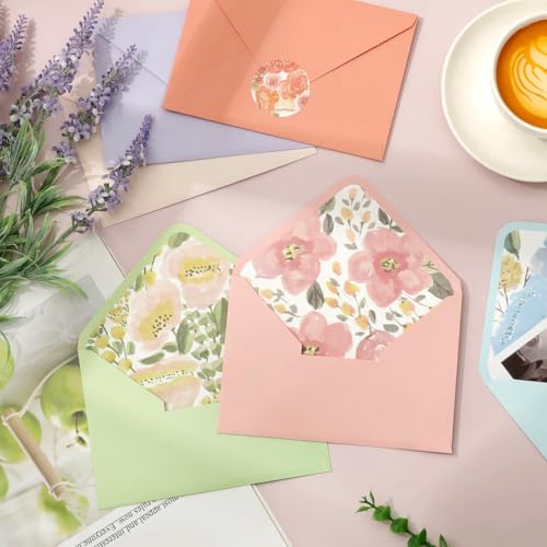 FYSUIMU 60 peças de envelopes de convite floral, porta-cartões de felicitações de flores em aquarela