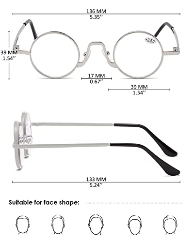 KOOSUFA Small Round Blue Light Blocking Reading Glasses for Women Men Retro Metal Lightweight Computer Readers Eyewear Nerd Eyeglasses Silver 2.5 - Image 2