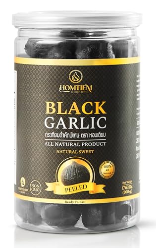 Homtiem Black Garlic 17.63OZ(500g), Whole Peeled Black Garlic, Natural organic sause whole Black Garlic cloves fermenter for 90 Days aged, Super Foods, Non-GMOs, Non-Additives, High in Antioxidants, Ready to Eat for Healthy Snack